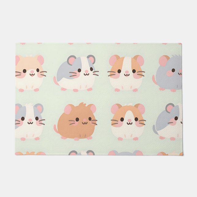 Cute Hamster Faces Kawaii Pastel Pattern Doormat (Front)