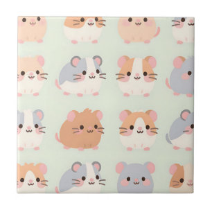 Cute Hamster Faces Kawaii Pastel Pattern Tile