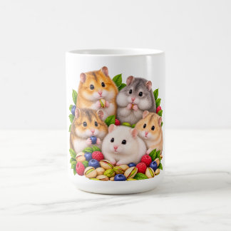Cute Hamster Family with Berries and Pistachios Mu Coffee Mug