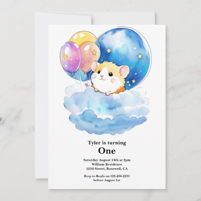 Cute Hamster First Birthday Invitation (Front)