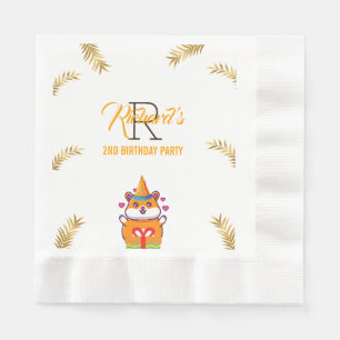 Cute Hamster Green Themed Kid's Birthday Party Napkin