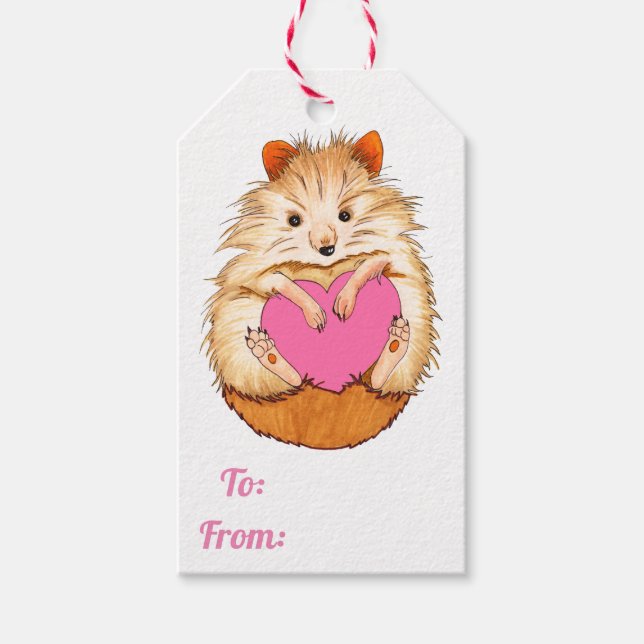 Cute Hamster & Heart Illustration Gift Tags (Front)