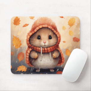 Cute Hamster in Autumn Scenery Whimsical Fall Mouse Pad