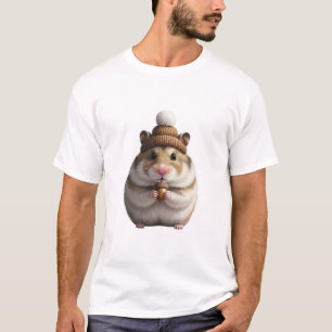 Cute Hamster in Knitted Beanie Holding Acorn T-Shirt