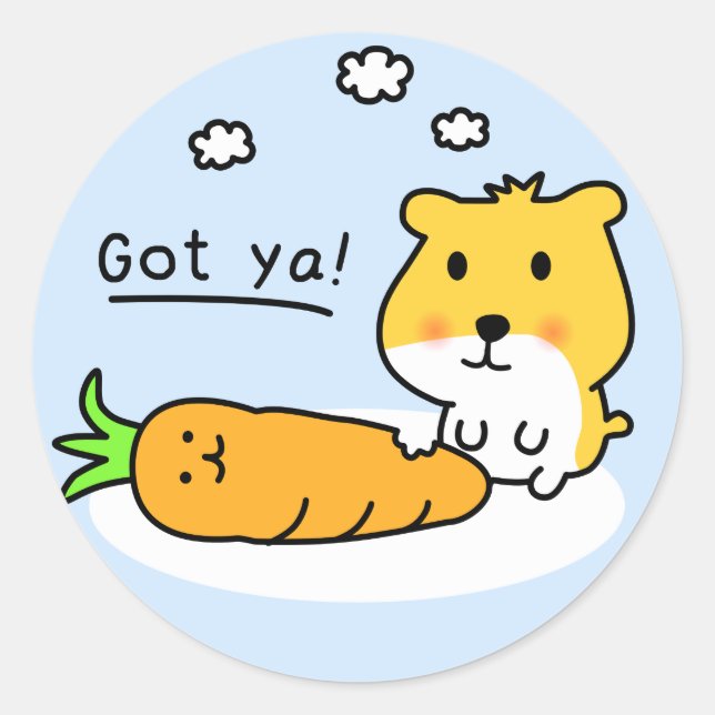 cute hamster is hungry classic round sticker (Front)