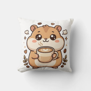 Cute Hamster Latte Heart Kawaii Pillow