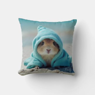 Cute Hamster on the Beach-Adorable Summer Design Cushion