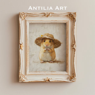 Cute Hamster Painting Farmhouse Whimsical Animal Poster