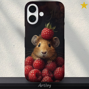 Cute Hamster Peeking Baby Animal Raspberry Initial iPhone 16 Case