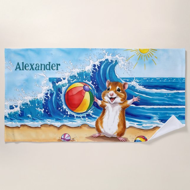 Cute Hamster Personalised Beach Towel (Front)