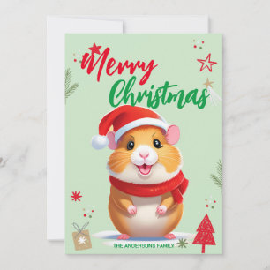 Cute Hamster santa Christmas Holiday Family name Card