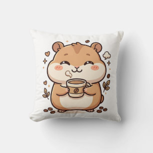Cute Hamster Sipping Coffee Pillow
