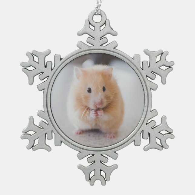Cute hamster snowflake pewter christmas ornament (Front)