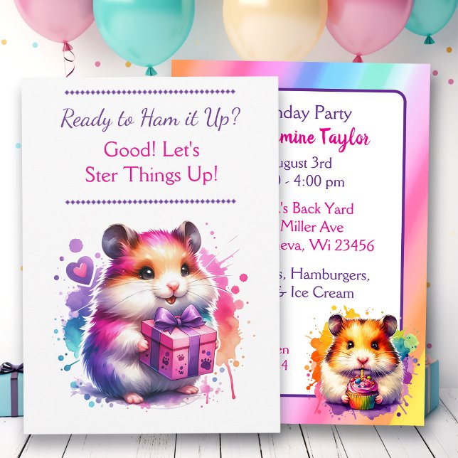 Cute Hamster Themed Girl's Birthday Party Invitation (Creator Uploaded)