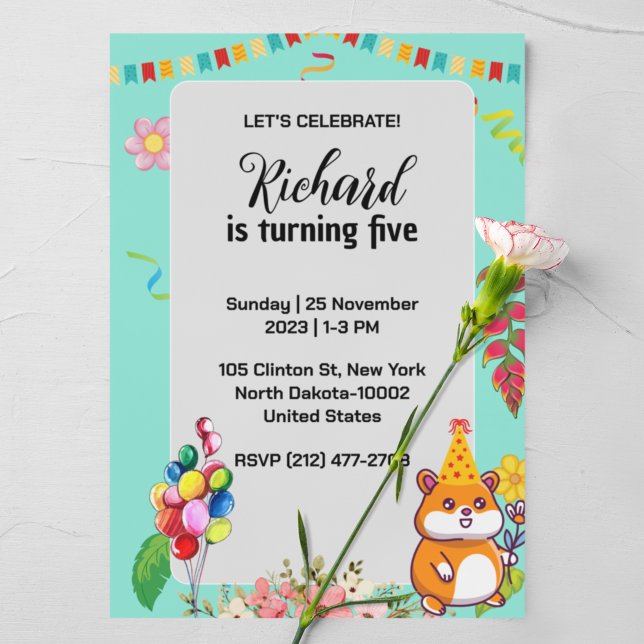 Cute Hamster Themed Kid's Birthday Party Invitation (Creator Uploaded)
