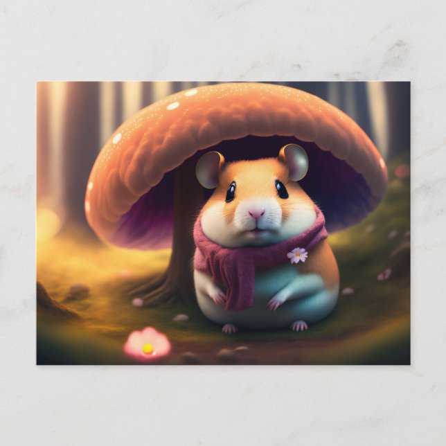 Cute hamster under a Mushroom Postcard (Front)