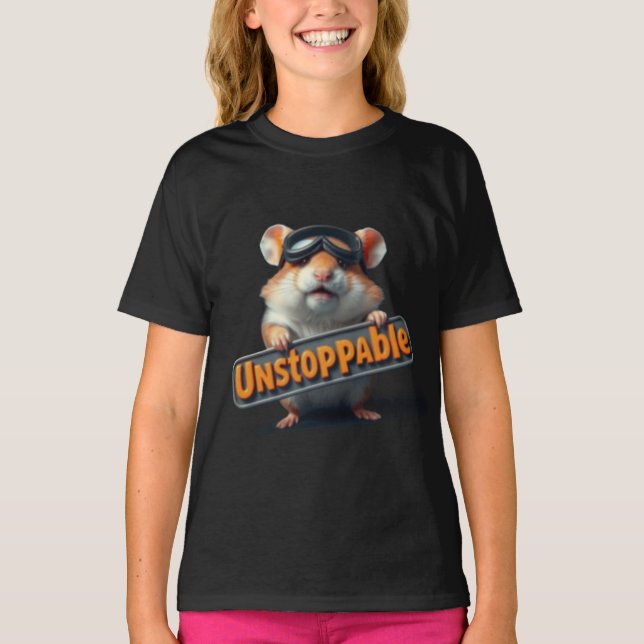 Cute Hamster “Unstoppable” – Kawaii Motivation T-Shirt (Front)