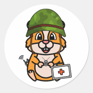 Cute Hamster Wearing army helmet Classic Round Sticker