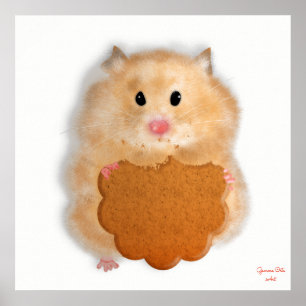 Cute hamster with biscuit art Illustration. Poster