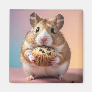 Cute Hamster With Chocolate Chip Muffin Pastel Magnet