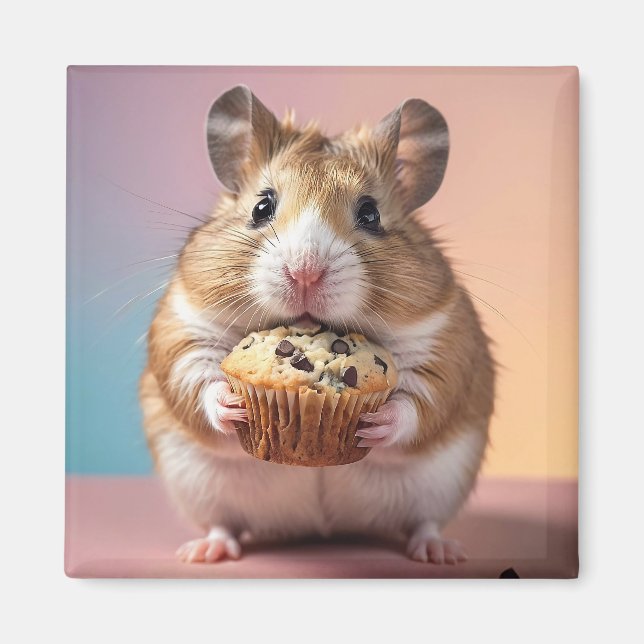 Cute Hamster With Chocolate Chip Muffin Pastel  Magnet (Front)