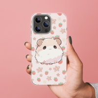 Cute Hamster with floral strawberry background