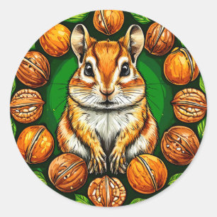 Cute Hamster with Nuts Cosy Funny Gift 🥜✨ Classic Round Sticker