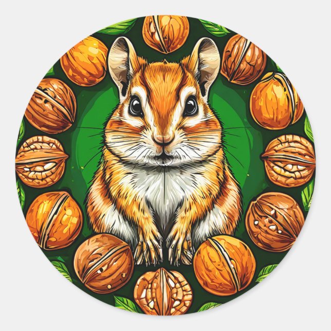 Cute Hamster with Nuts Cosy Funny Gift 🥜✨ Classic Round Sticker (Front)