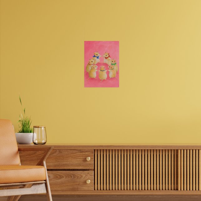 Cute Hamsters Dancing Circle Nursery Painting Poster (Living Room 2)