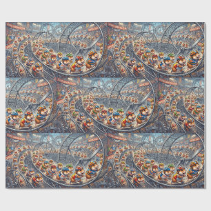 Cute Hamsters Wheel Race Sports Graphic Wrapping Paper