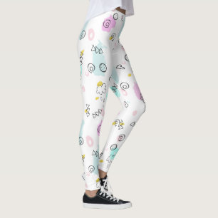 Cute hand doodling geometric shapes pattern leggings