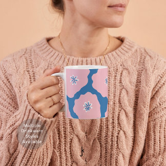 Cute Hand Drawn Abstract Flower Vibrant Pink Blue Coffee Mug