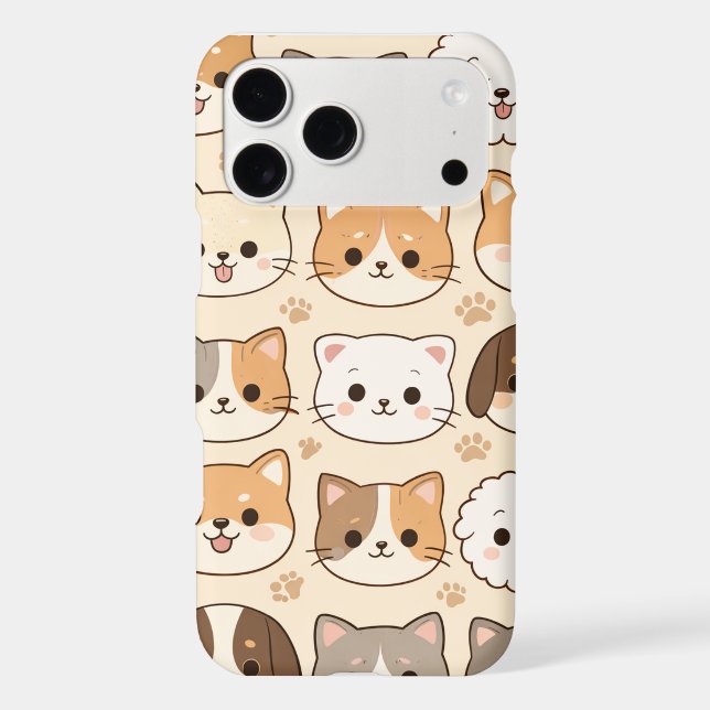 Cute Hand-Drawn Aesthetic Cat Pattern iPhone Case, (Back)