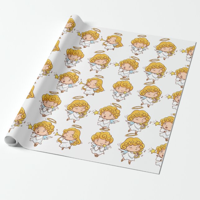 Cute Hand drawn Angel Wrapping Paper (Unrolled)