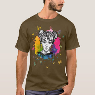 Cute Hand Drawn Anime Girl with Butterlies  (2) T-Shirt