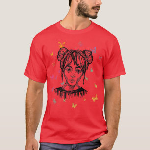 Cute Hand Drawn Anime Girl with Butterlies Premium T-Shirt