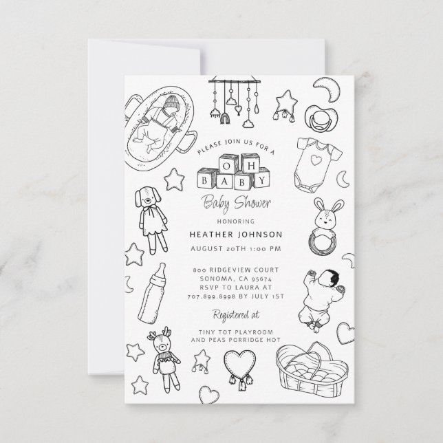 Cute Hand Drawn Baby Shower Invitation (Front)