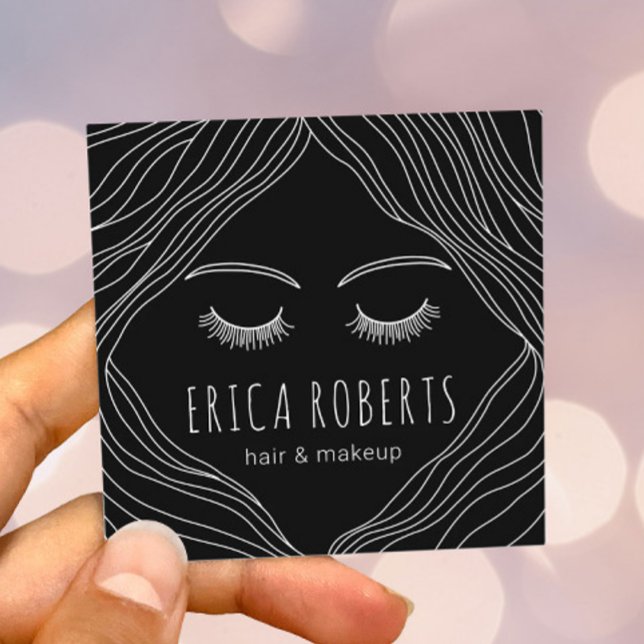 Cute Hand Drawn Beauty Hair Salon Makeup Artist Square Business Card (Creator Uploaded)