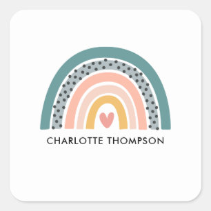 Cute Hand Drawn Boho Rainbow Personalised Square Sticker