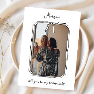 Cute Hand Drawn Bow Bridesmaid Proposal Photo Card
