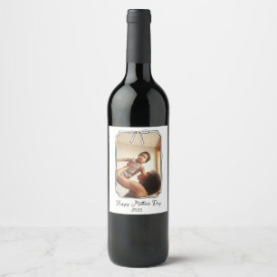 Cute Hand Drawn Bow Simple Mother's Day Photo Wine Label
