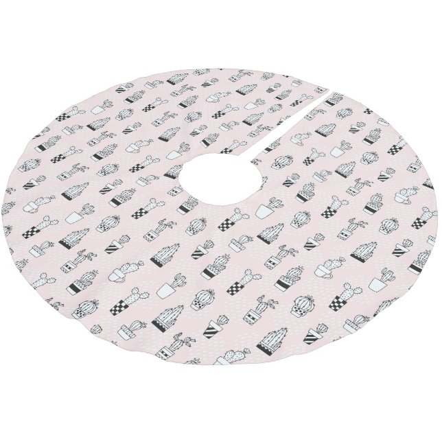 Cute Hand Drawn Cactus Pattern Brushed Polyester Tree Skirt (Angled)