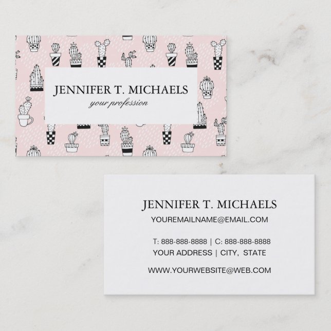Cute Hand Drawn Cactus Pattern Business Card (Front/Back)
