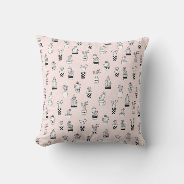 Cute Hand Drawn Cactus Pattern Cushion (Front)