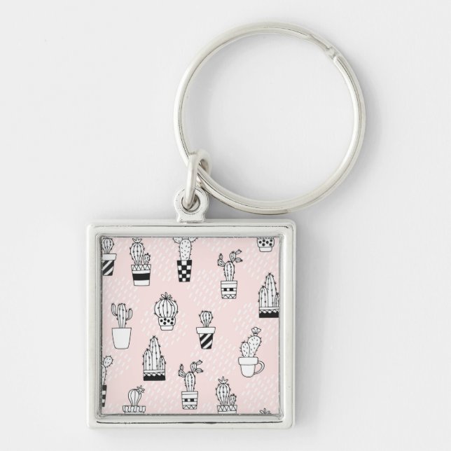 Cute Hand Drawn Cactus Pattern Key Ring (Front)