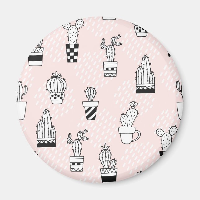 Cute Hand Drawn Cactus Pattern Magnet (Front)