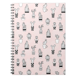 Cute Hand Drawn Cactus Pattern Spiral Notebook