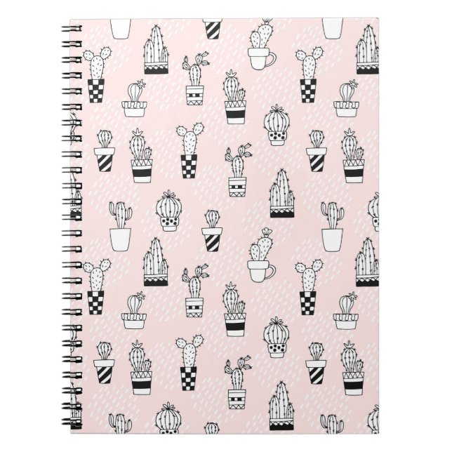 Cute Hand Drawn Cactus Pattern Spiral Notebook (Front)