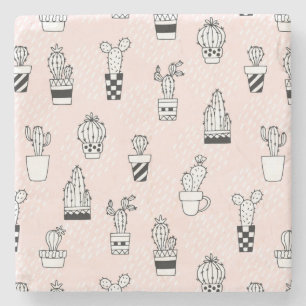 Cute Hand Drawn Cactus Pattern Stone Coaster