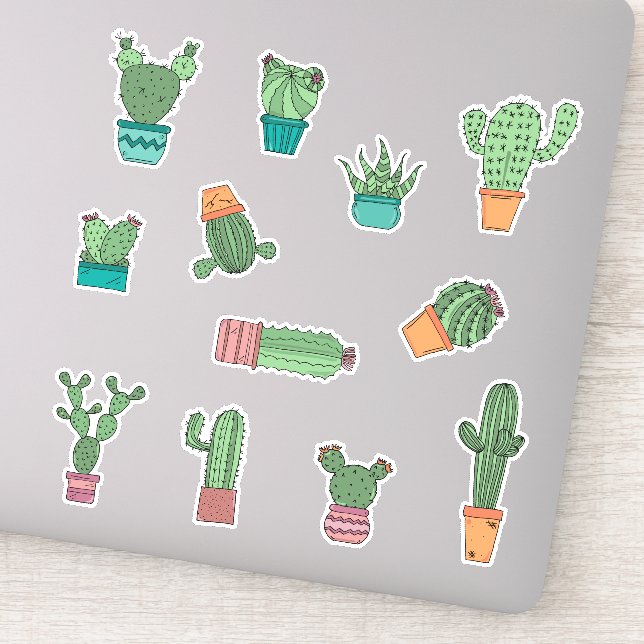 Cute Hand Drawn Cactus Plants in Pots 12 Pack of (Detail)